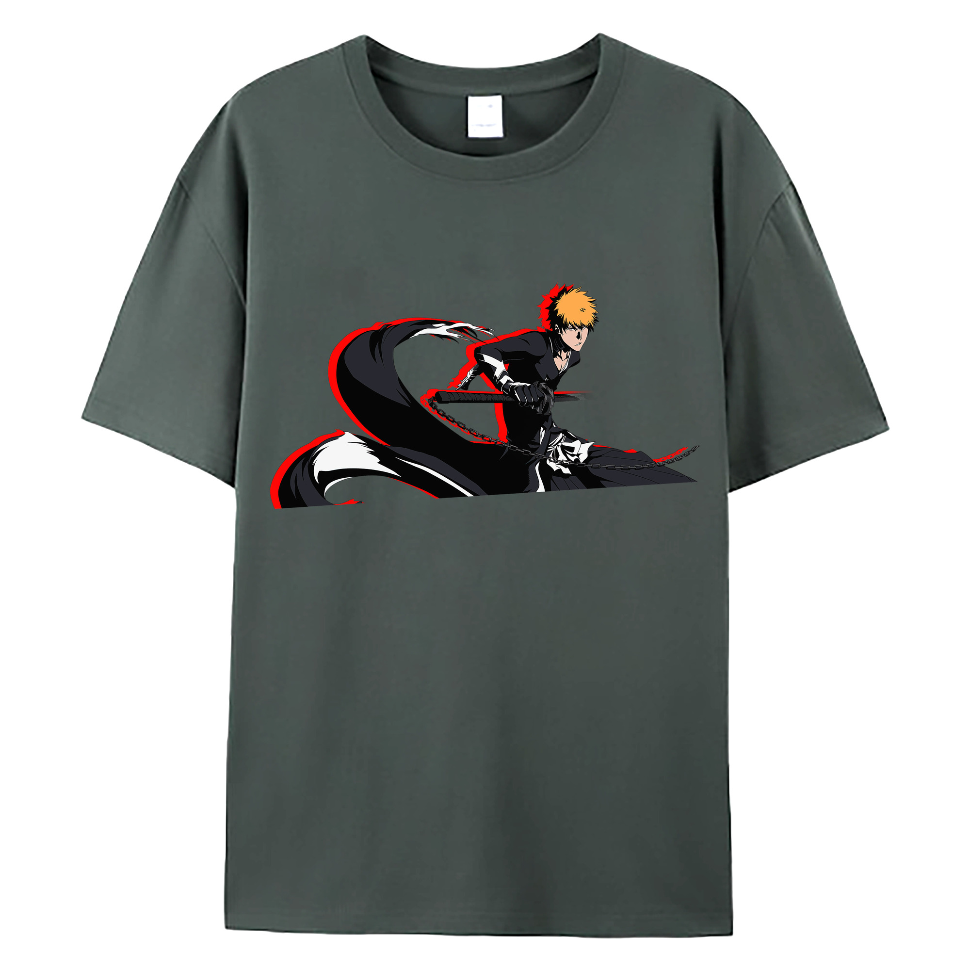 （画像用） ブリーチ 黒崎一護（くろさき いちご）BLEACH Kurosaki Ichigo 綿100％ メンズ半袖Tシャツ｜肌触りやわらか＆通気性